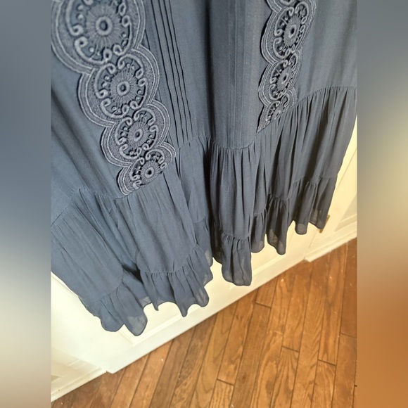 LOFT Navy Blue Embroidered Drop-Waist Dress – Size 12 – Dark Boho Beauty - Picture 9 of 14